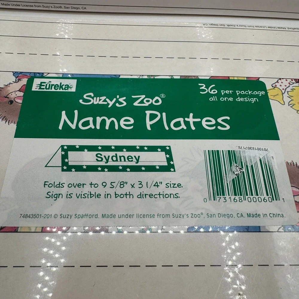 Eureka Suzy's Zoo Name Plates Kids 2-Pack White Animal Desk Tags 72 Total